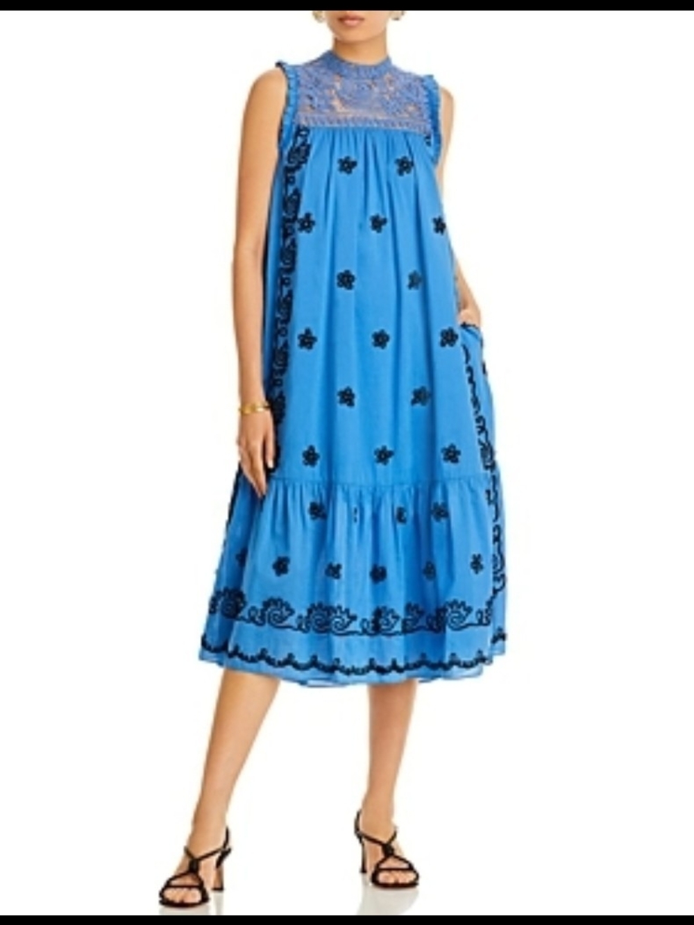 RHODE Royal Blue Sleeveless Embroidered Midi Dress